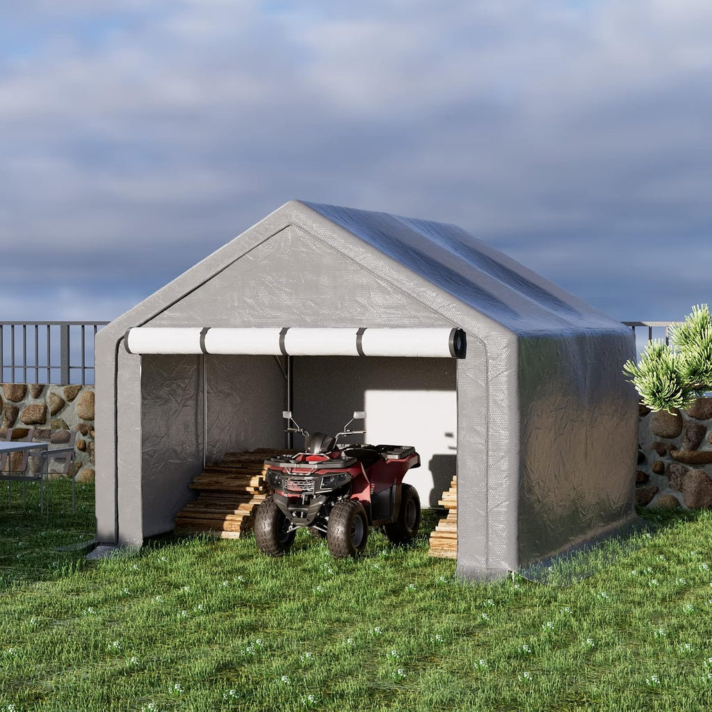Outdoor Storage Shelter, 8x8 ft Portable Shed with Roll up Zipper Door, Waterproof and UV Resistant Anti-Snow, Heavy Duty Carport for Storing Garden Tools, Outdoor Equipment