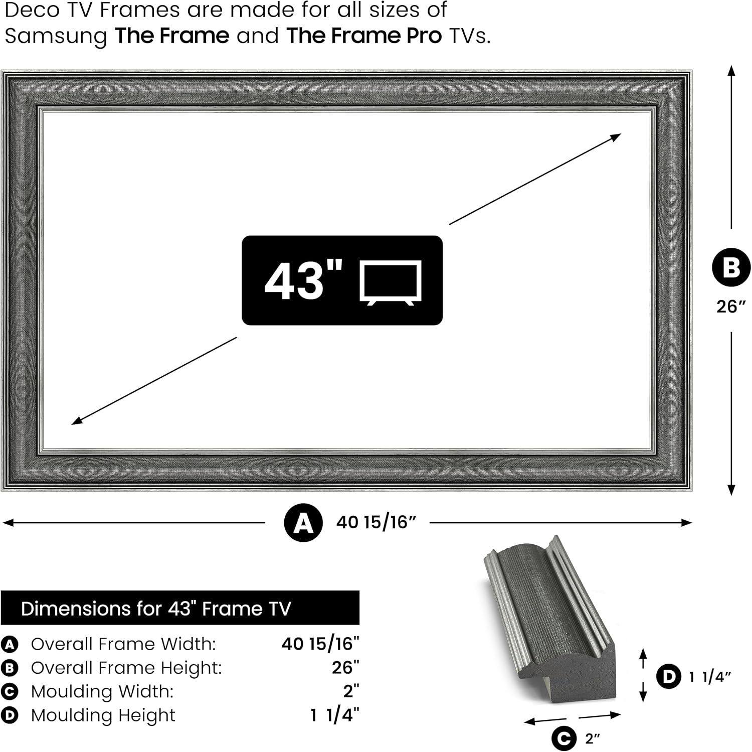 Industrial Iron 43' Slim Deco TV Frame - Compatible ONLY with Samsung The Frame TVs (Fits 2021-2026, LS03A, LS03B, LS03C, LS03D, LS03FA)