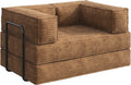 WLIVE 60'' Futon Sofa Bed, Convertible Sleeper Sofa, Folding Pull Out Couch Boneless Mattress with Fixed Frame, Corduroy, Brown