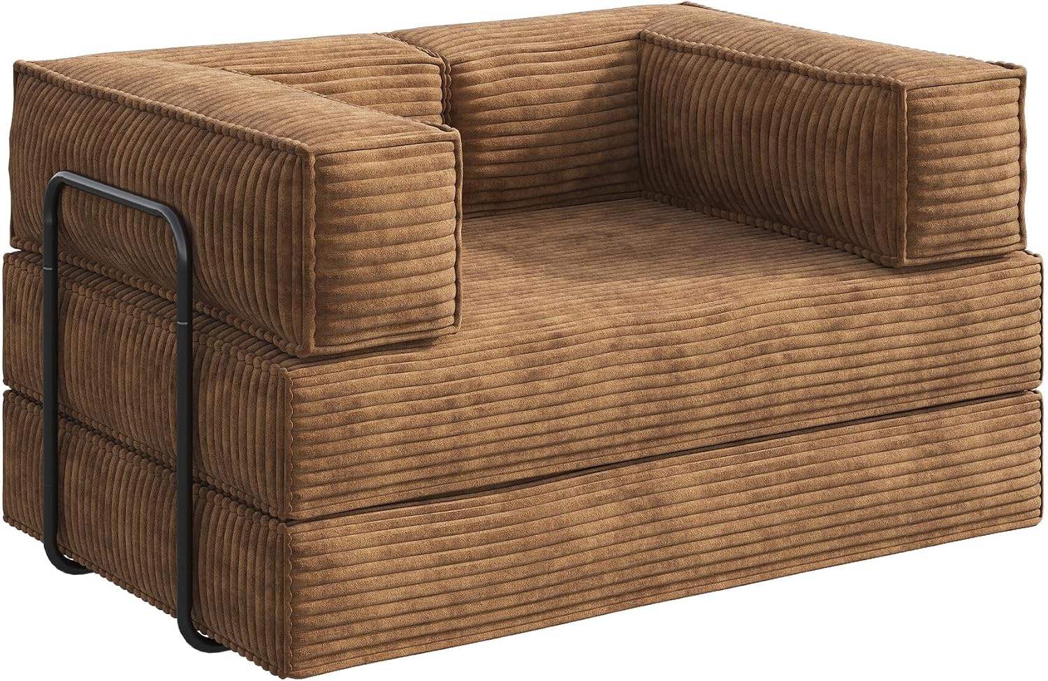 WLIVE 60'' Futon Sofa Bed, Convertible Sleeper Sofa, Folding Pull Out Couch Boneless Mattress with Fixed Frame, Corduroy, Brown