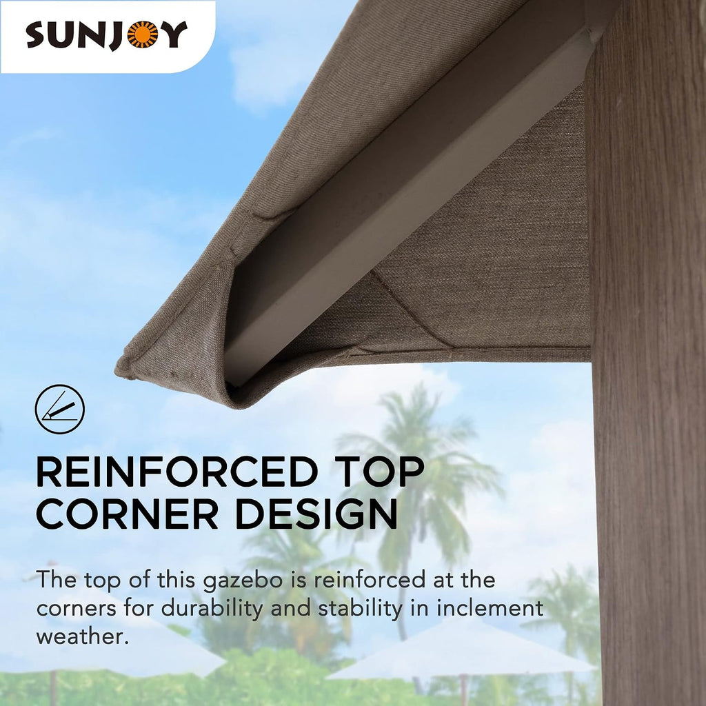 Sunjoy 11 ft. x 13 ft. Gazebo with Sunbrella Shade Fabric Canopy Roof, Outdoor Patio Steel Frame 2-Tier Soft Top Gazebo with All Aluminum Posts,5 Years Non-Fading Burlywood