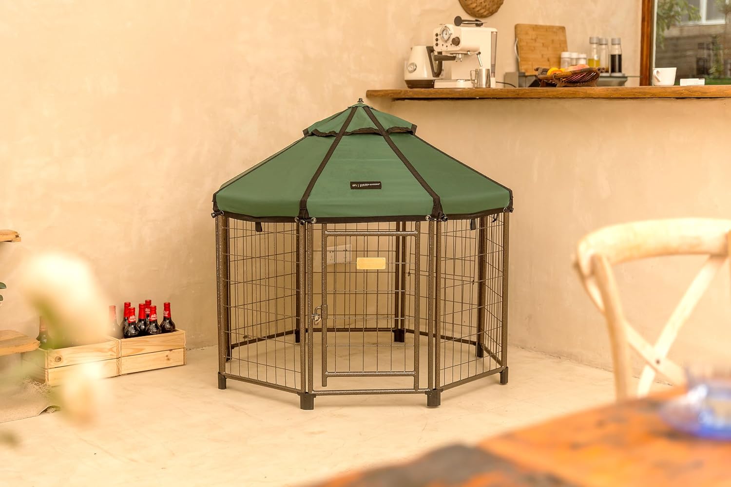 Advantek Pet Gazebo Indoor and Outdoor Metal Dog Kennel with Umbrella Roof, 4ft Hunter Green