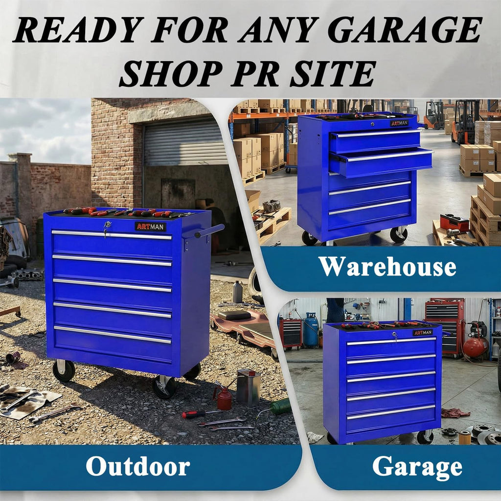 5 Drawers Tool Cart on Wheels,Rolling Tool Chest Tool Storage,Drawers Rolling Tool Trolley Organizer Tool Case for Garage, Warehouse, Workshop, Repair Shop (5 Drawers-Blue)