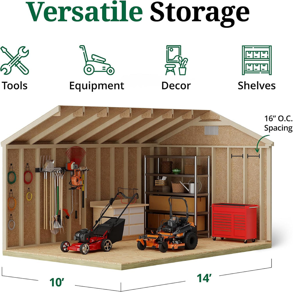 Little Cottage Co. 10x14 Classic Gable Shed with Floor, Outdoor Wood Storage Do-It-Yourself Precut Kit