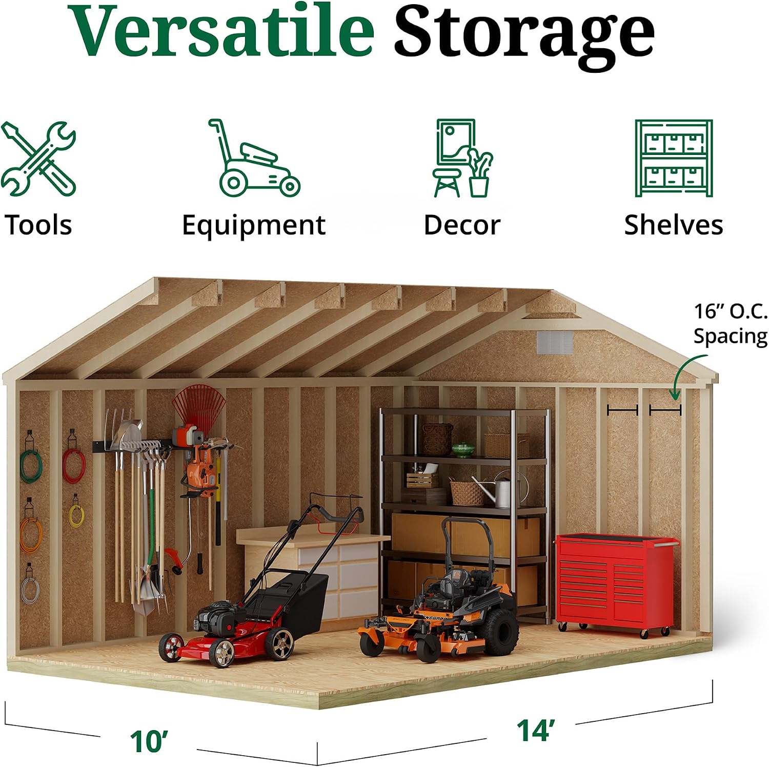 Little Cottage Co. 10x14 Classic Gable Shed with Floor, Outdoor Wood Storage Do-It-Yourself Precut Kit