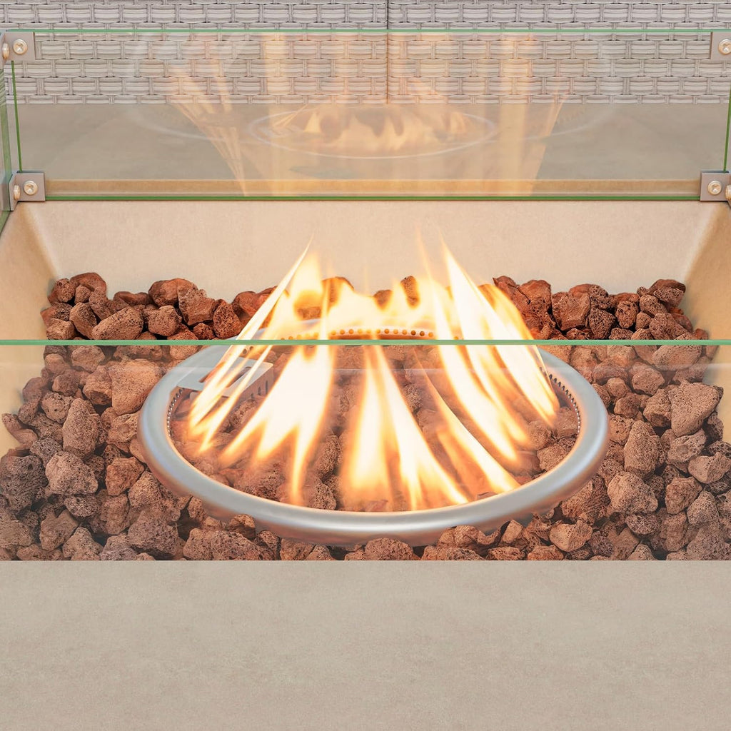 COSIEST Square Outdoor Sandstone Propane Fire Pit w Wind Guard, CSA Certified, 50,000 BTU Stainless Steel Burner, 35-inch, Free Lava Rocks and Rain Cover, Tank Outside, Metal Lid (Gray)
