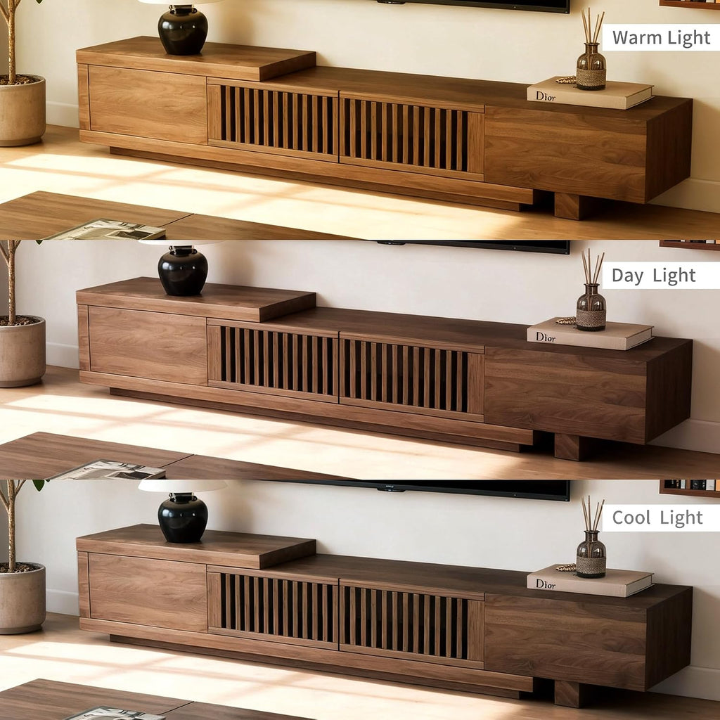 78.5'-105' Mid-Century Modern Extendable TV Stand, Walnut Media Console with 2 Drawers and 2 Cabinets, Fits TVs up to 100 Inches for Living Room or Bedroom