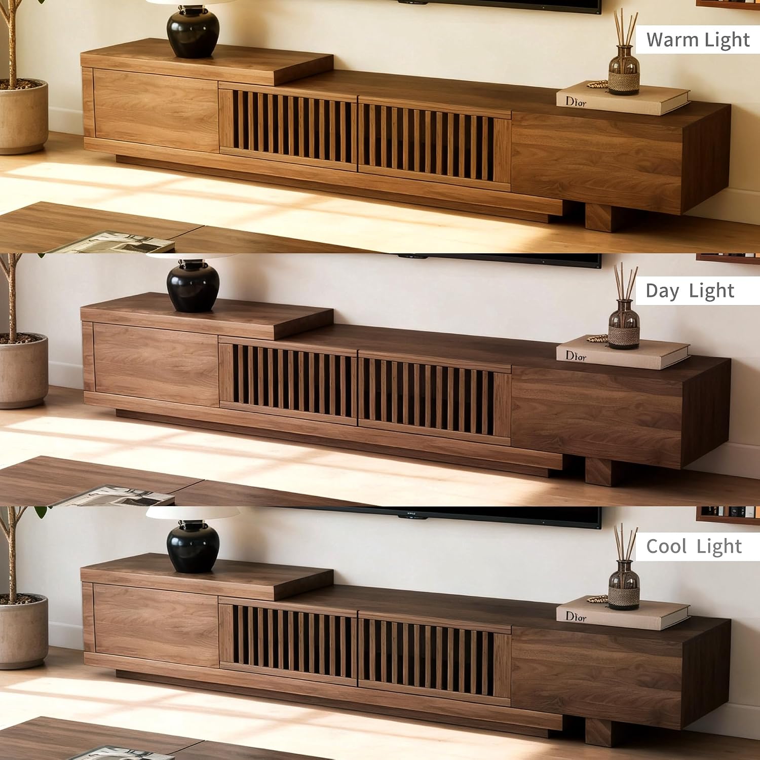 78.5'-105' Mid-Century Modern Extendable TV Stand, Walnut Media Console with 2 Drawers and 2 Cabinets, Fits TVs up to 100 Inches for Living Room or Bedroom