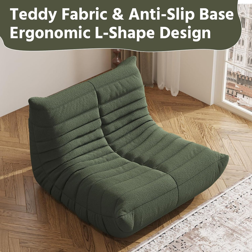 Giant Bean Bag Chair for Adults - Teddy Fleece Fireside Accent Chair with Memory Foam, Comfy Lazy Floor Sofa Couch Boneless Chaise Lounge for Living Room Bedroom Home Theaterr, 1 Seater,Green