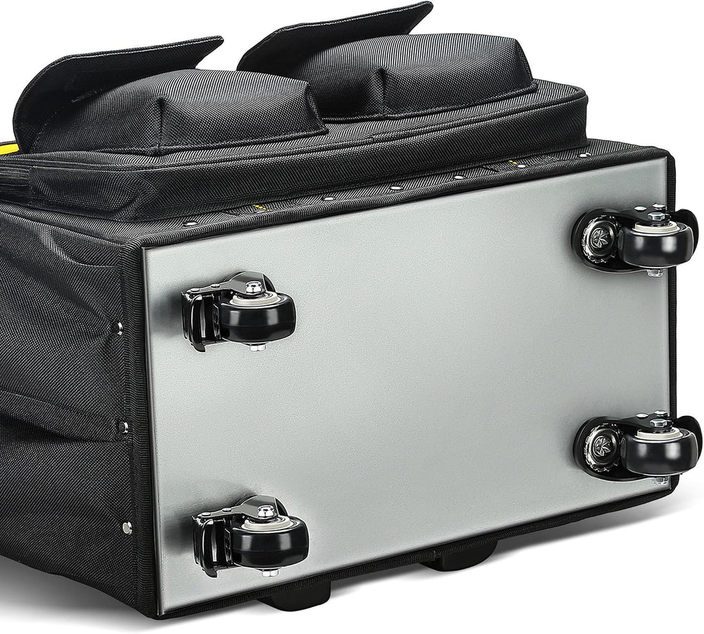 Roller Tool Bag with Four Spinner Wheels, Portable Large Rolling Tool Bag with Swivel Caster Wheels, Steel Plate Base, Waterproof