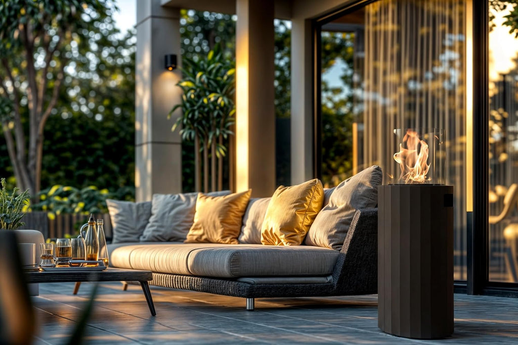 Planika BINO Outdoor Gas Fireplace - Fire Column with Glass Shield for Patio or Gardens (Outdoor Cover Incl) (Black)