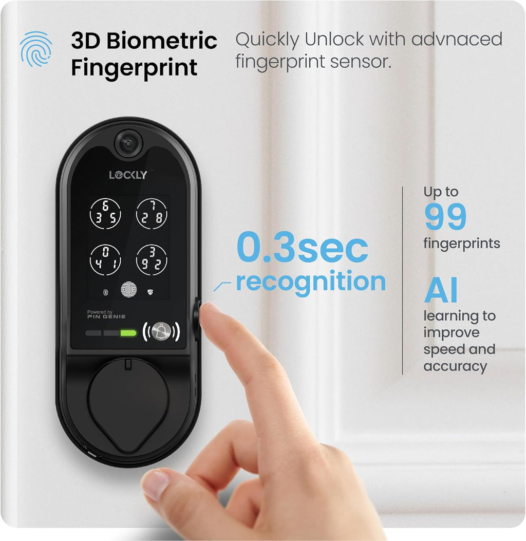 Lockly (Refurbished) Vision Smart Lock with Camera, Video Doorbell Keyless Entry Door Lock Wi-Fi, PIN Genie Keypad, Fingerprint, Remote Control, Easy Installation, No Monthly Fee