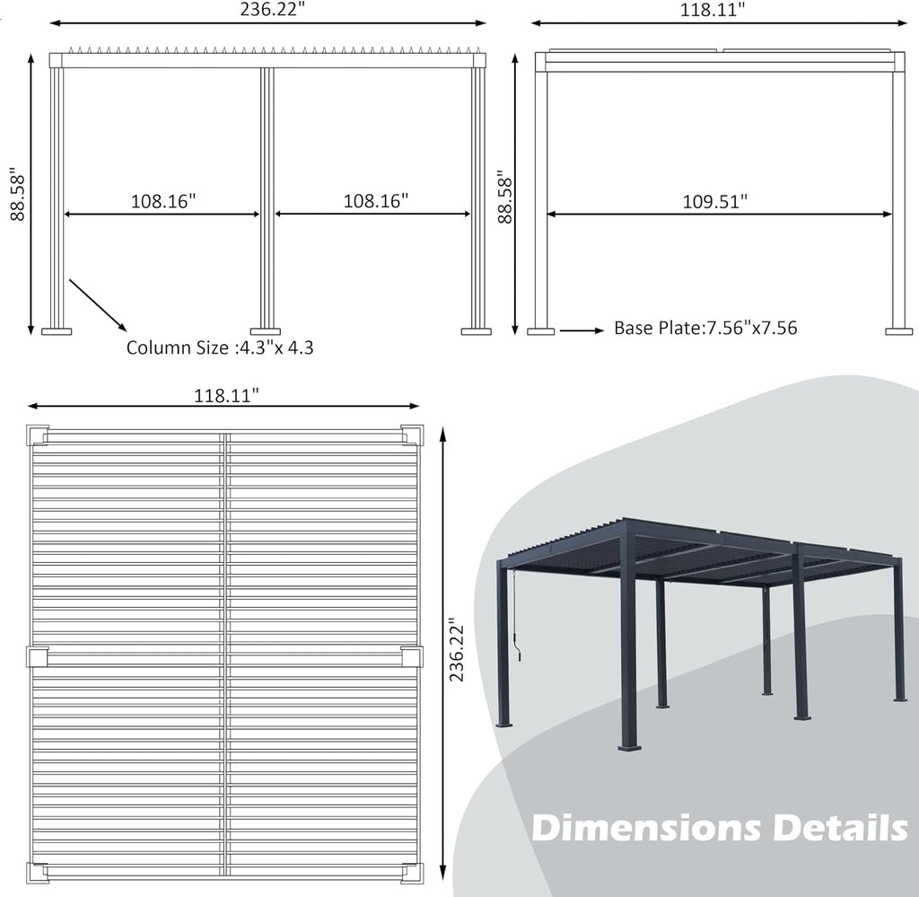 10'x 20' Patio Louvered Pergola Canopy Modern Aluminum Pergola with Adjustable Roof Rainproof Gazebo for Outdoor BBQ Deck Yard Lawn and Garden Deep Grey Hardtop Gazebo (10x20FT)
