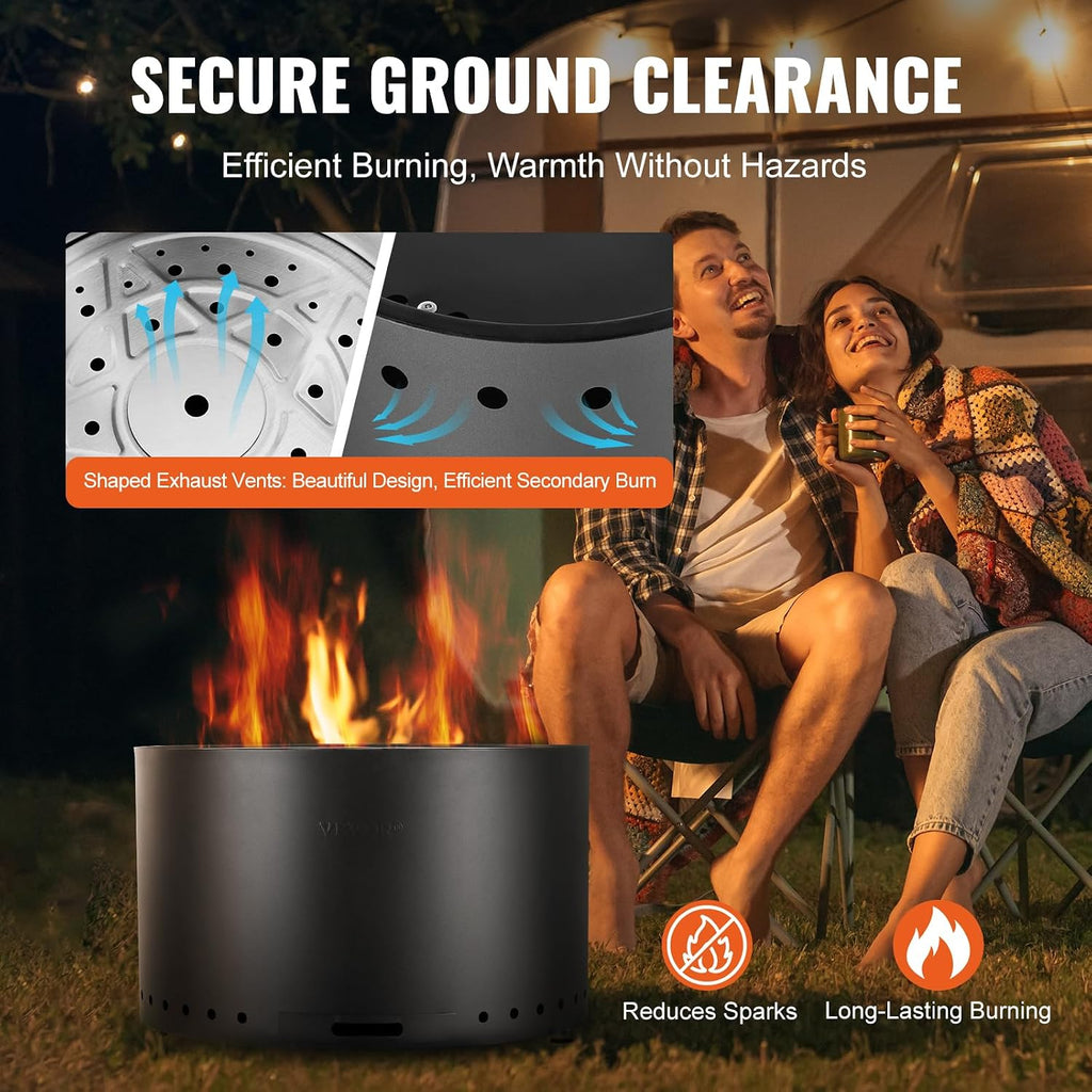 VEVOR Smokeless Fire Pit Stove Bonfire, H: 17 in x Dia: 28 in,Wood Burning Fireplaces with Removable Ash Pan, SUS430 Stainless Steel Inner Portable Outdoor Firepit,for Outdoor Patio Camping, Black