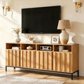 COCO DESIGN 70' Fluted TV Stand with Power Outlet for TVs up to 80', Modern Entertainment Center with Adjustable Shelves, Media Console Table with Storage for Living Room, Oak