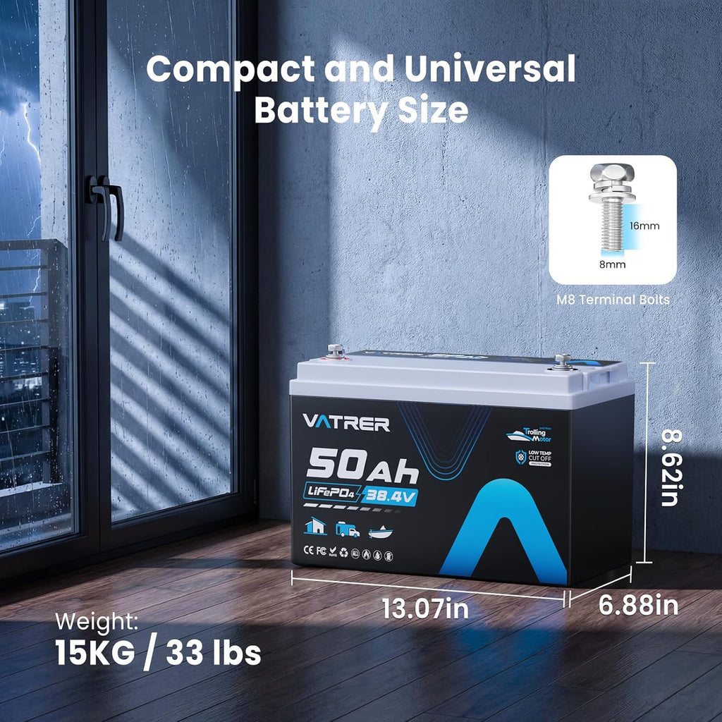 36V 50Ah LiFePO4 Lithium Battery with 1920W, Built-in 50A BMS, VATRER POWER Rechargeable Group31 Deep Cycle LiFePO4 Battery, Perfect for Trolling Motors, Marine, Off-Grid, Solar, Camping, etc.