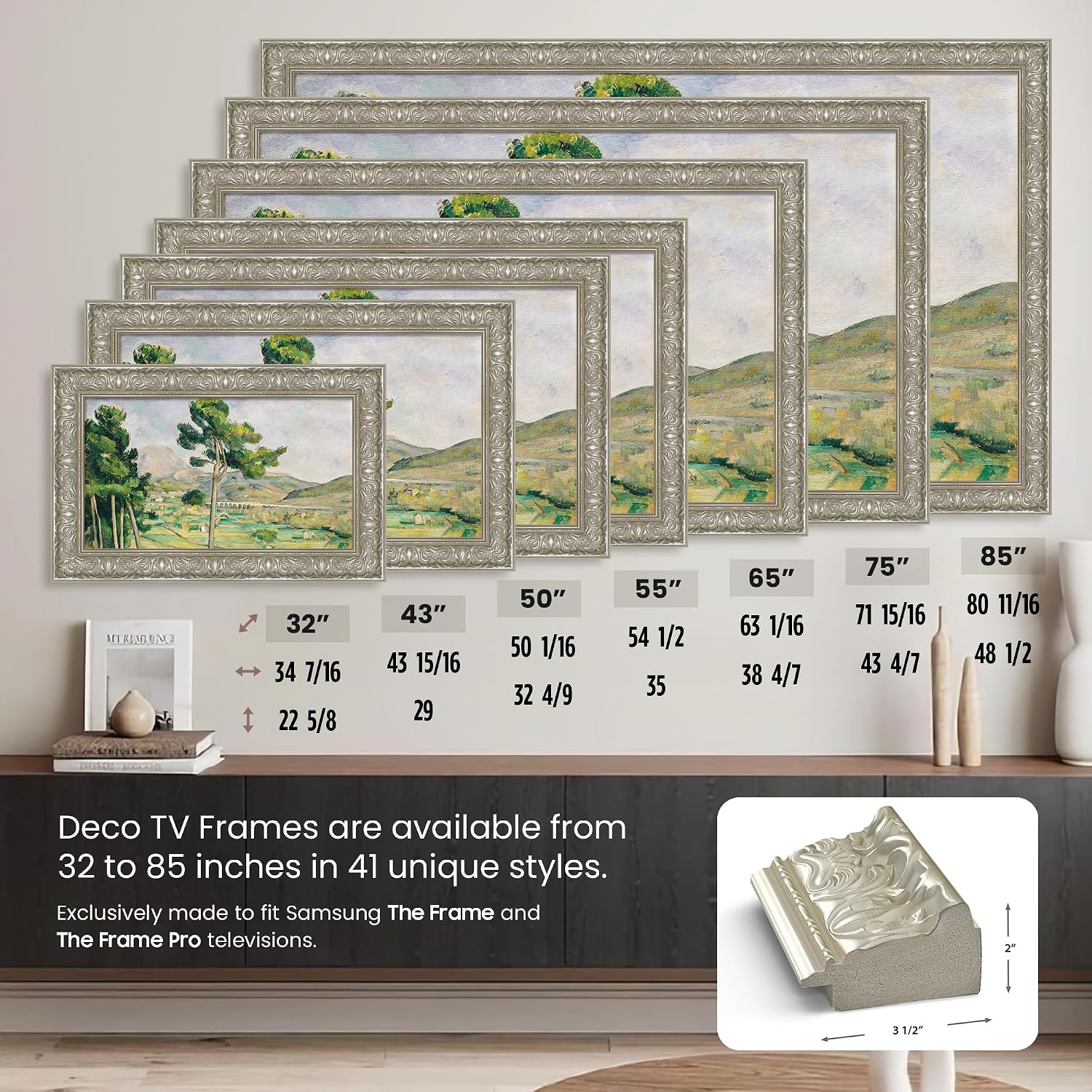 Tuscan Pearl 43' Premiere Deco TV Frame - Compatible ONLY with Samsung The Frame TVs (Fits 2021-2025, LS03A, LS03B, LS03C, LS03D, LS03FA)
