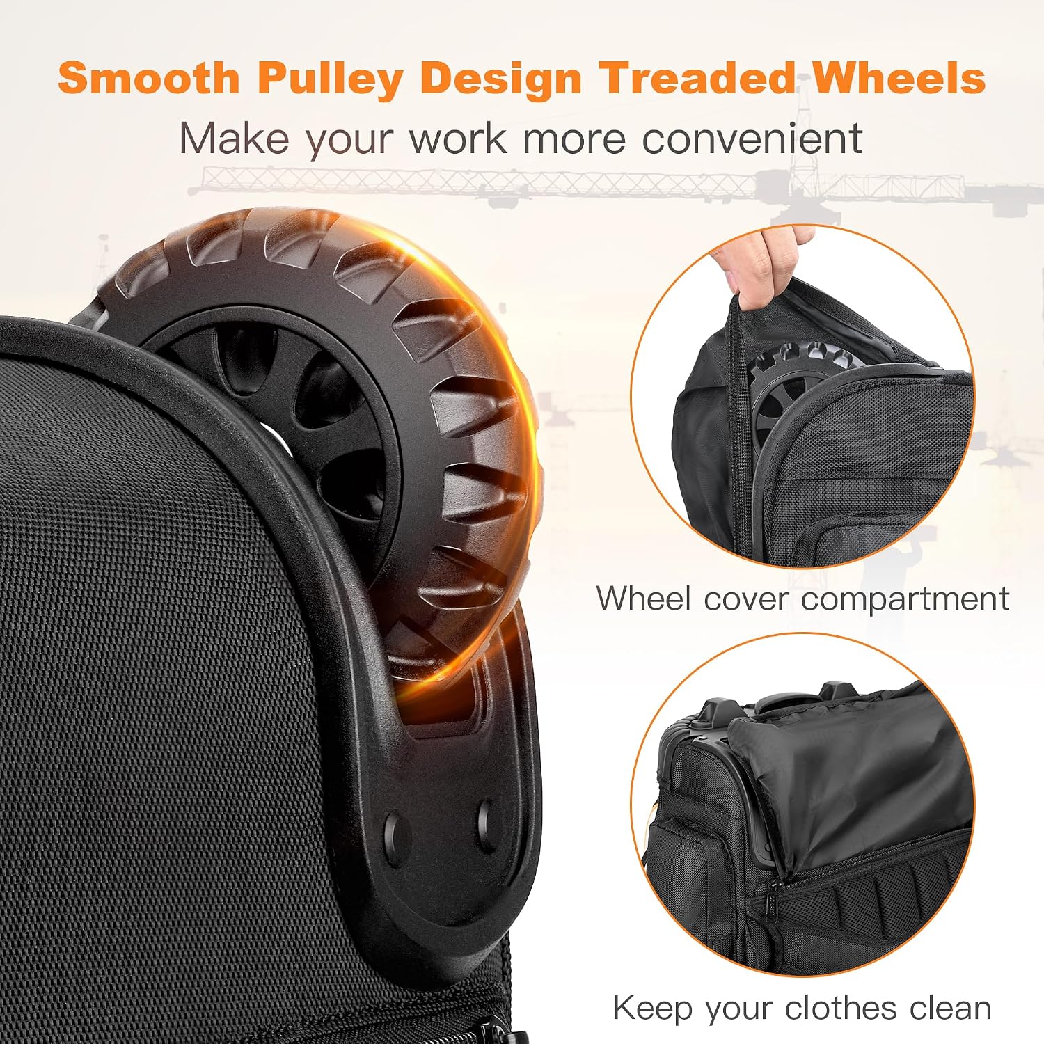 Backpack Tool Bag with Wheel, Rolling Tool Backpack for Electrician Heavy Duty Roller Tool Bag on Wheel for Construction Work, 75 Pockets & Loops Tool Backpack with Molded Base and Combination Lock