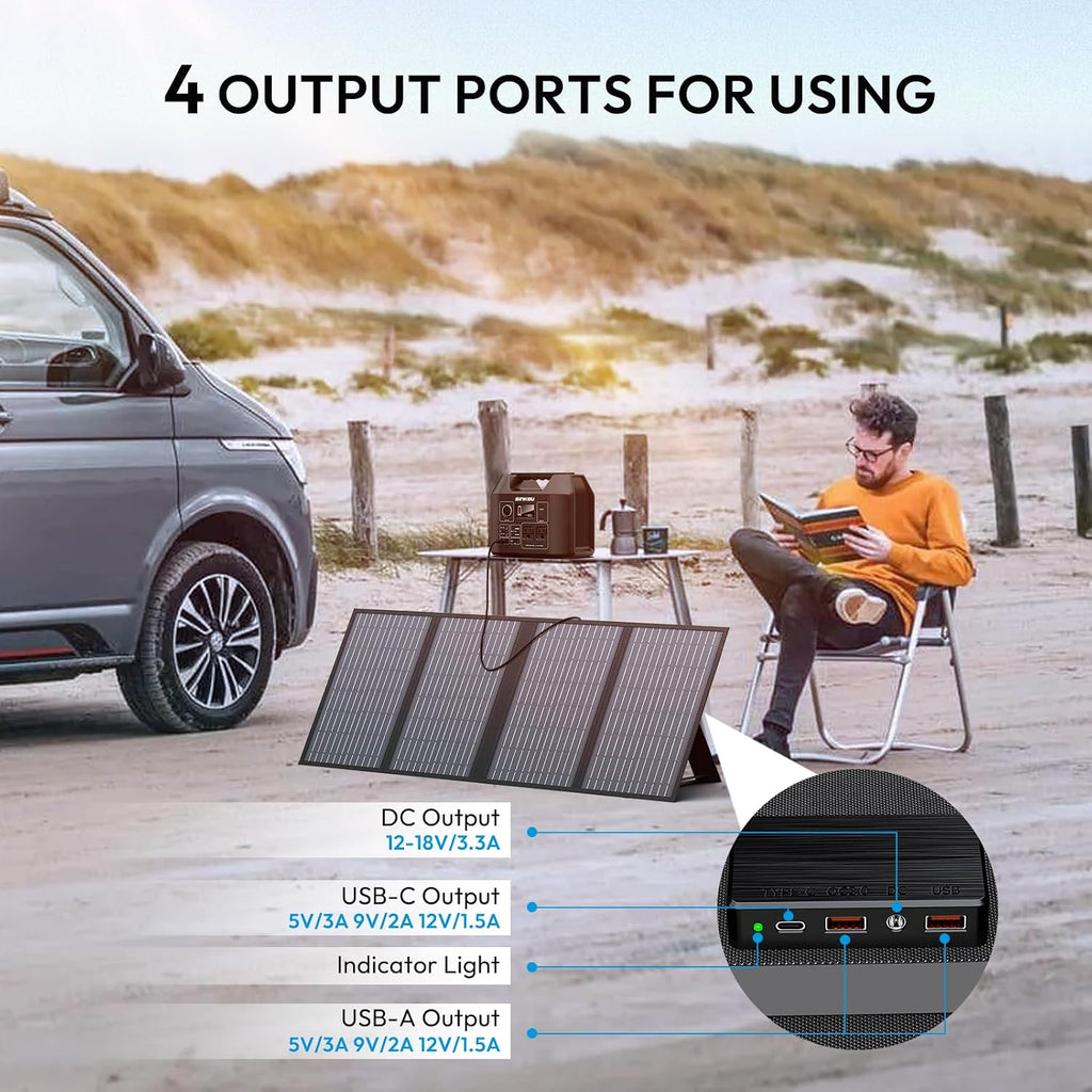 SinKeu 122.8Wh Portable Power Station with 60W Solar Panel, LiFePO4 Battery Solar Generator for Home Use, 150W Power Bank with AC Outlet for Camping, RV, Emergency Backup