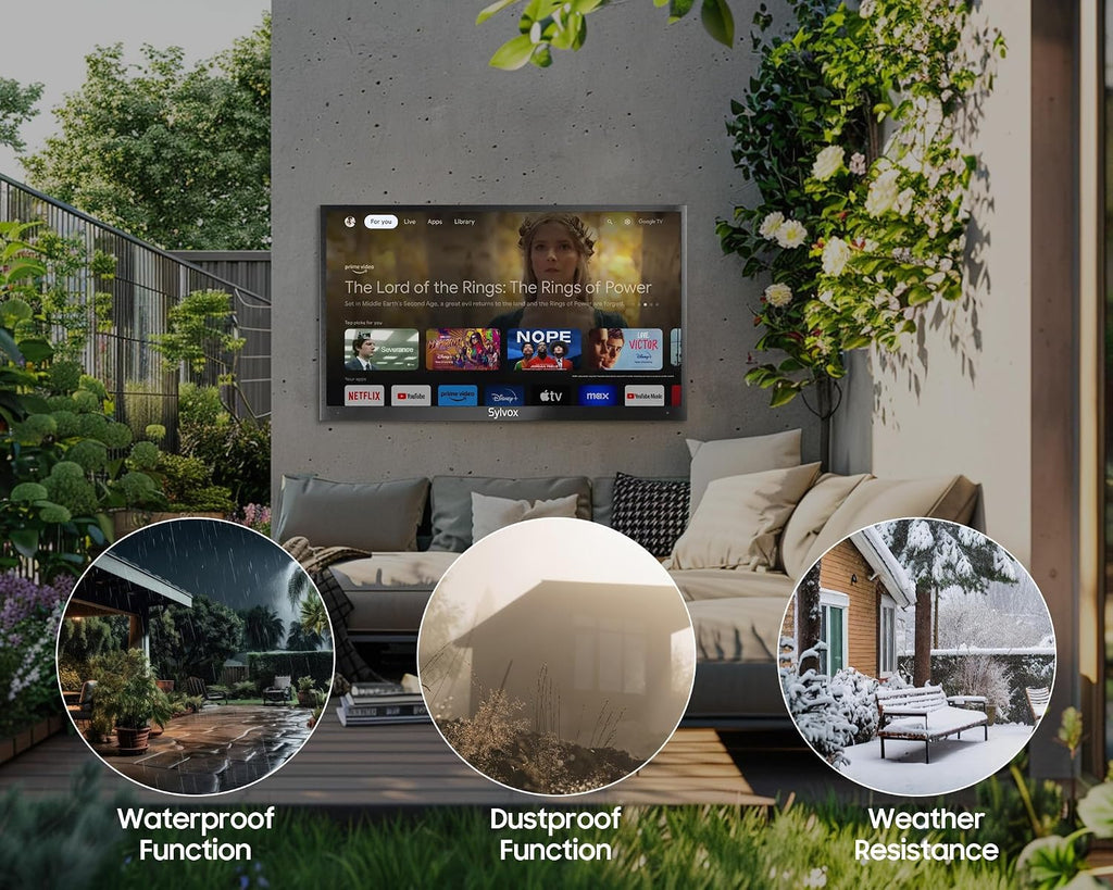 SYLVOX Outdoor TV with Rolling Stand & Soundbar, 75 inch Smart QLED TV, 2000 Nit Full Sun, Weatherproof, 4K UHD, IP56 Waterproof, Commercial Grade (2026 Model)