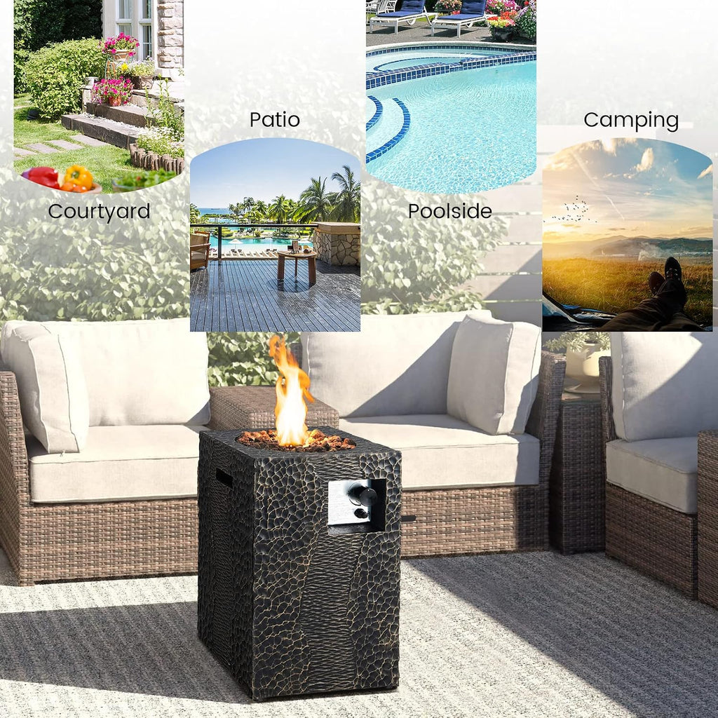 Tangkula 16 Inch Patio Propane Fire Pit, Patiojoy Electronic Ignition Square Gas Fireplaces with Protective Cover, 30,000 BTU Outdoor Fire Pit with Lava Rocks, Touch-up Pen for Backyard, Patio (Black)