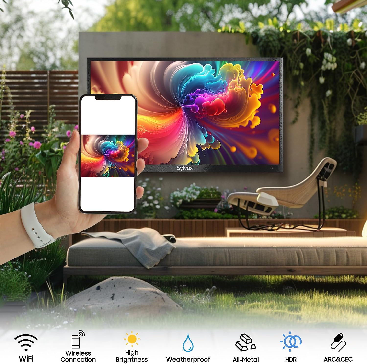 SYLVOX New 75' Outdoor Smart TV, Superior Waterproof Performance, Upgraded Matte Finish for Enhanced Anti-Glare Effect, Full Metal, with Dolby Atmos, 2000nits, Full Sun Pool Pro 3.0+ Series