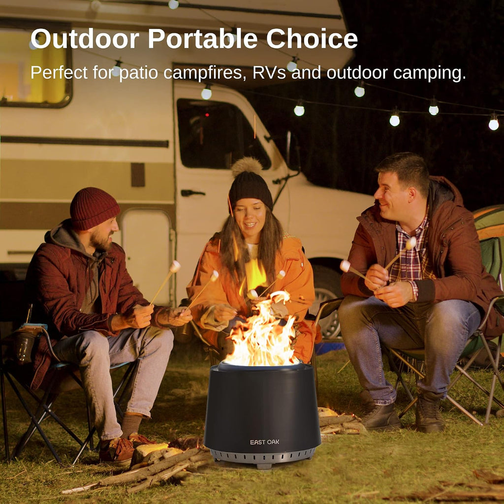 EAST OAK Camber Smokeless Fire Pit 17'', Stainless Steel Fire Pits for Outside Wood Burning Portable Small Fire Pit with Poker, Stand & Removable Ash Pan Bonfire Pit for Patio, Pitch Charcoal