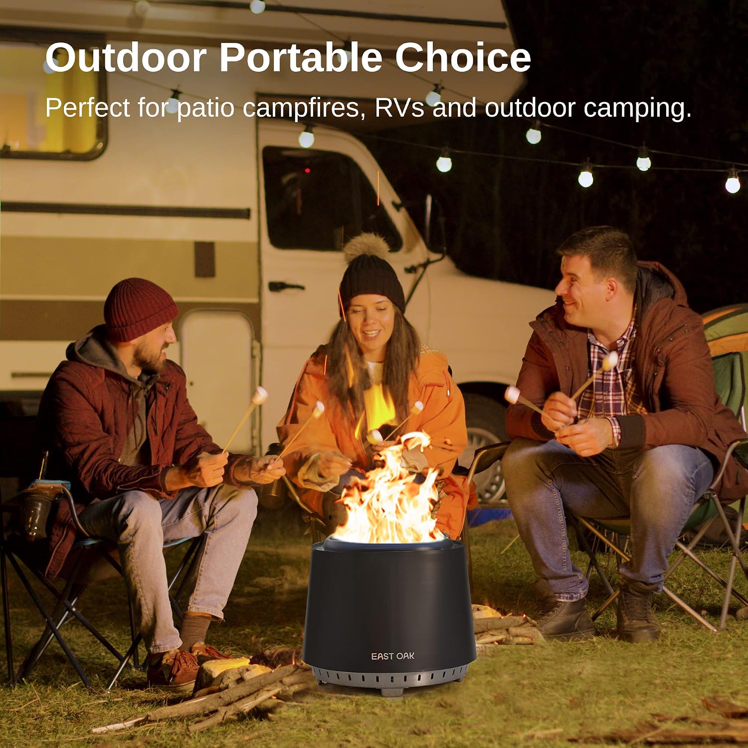 EAST OAK Camber Smokeless Fire Pit 17'', Stainless Steel Fire Pits for Outside Wood Burning Portable Small Fire Pit with Poker, Stand & Removable Ash Pan Bonfire Pit for Patio, Pitch Charcoal