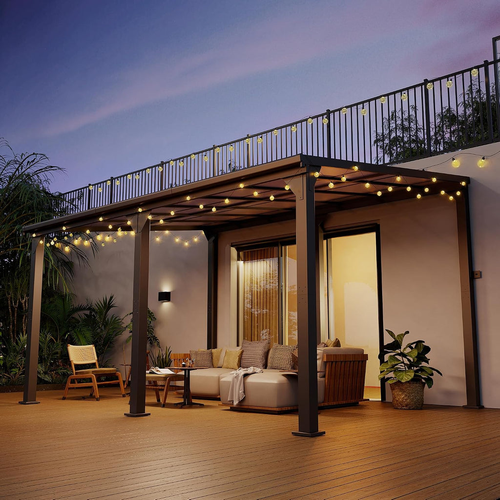 Pamapic 10 * 14FT Pergola,4 * 4 Inch Thickened Pillars & Enlarged Base,Outdoor Hardtop Lean to Gazebo,Wall Mounted Pergola,Pergolas Gazebos Clearance,Aluminum Frame Pergola,UV Resistant Patio Roof