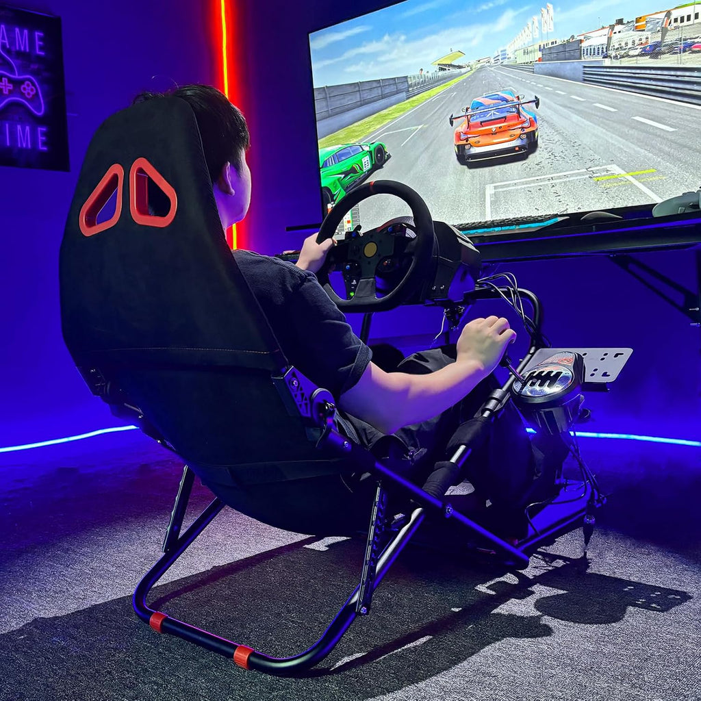 DIWANGUS Racing Simulator Cockpit Foldable Racing Wheel Stand with Seat Chair Sim for Logitech G29 G920 G923 G27 G25 Thrustmaster T248X T248 T300RS T150 458 TX Xbox PS4 PS5 Accessories