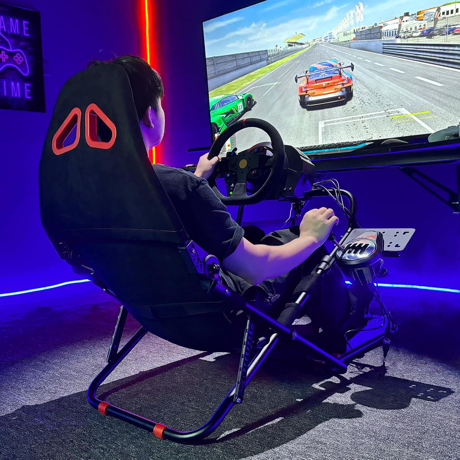 DIWANGUS Racing Simulator Cockpit Foldable Racing Wheel Stand with Seat Chair Sim for Logitech G29 G920 G923 G27 G25 Thrustmaster T248X T248 T300RS T150 458 TX Xbox PS4 PS5 Accessories