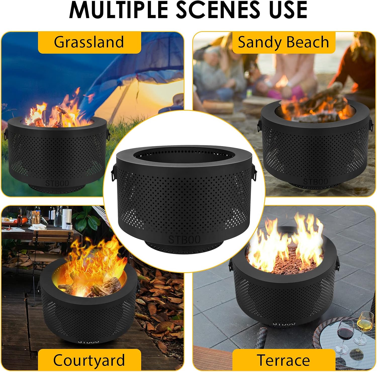 24 Inch Smokeless Fire Pits for Outside with Portable Carrying Storage Bag, Low Smoke Outdoor Fireplace for Bonfire Picnic Backyard on Beach, Black, XL