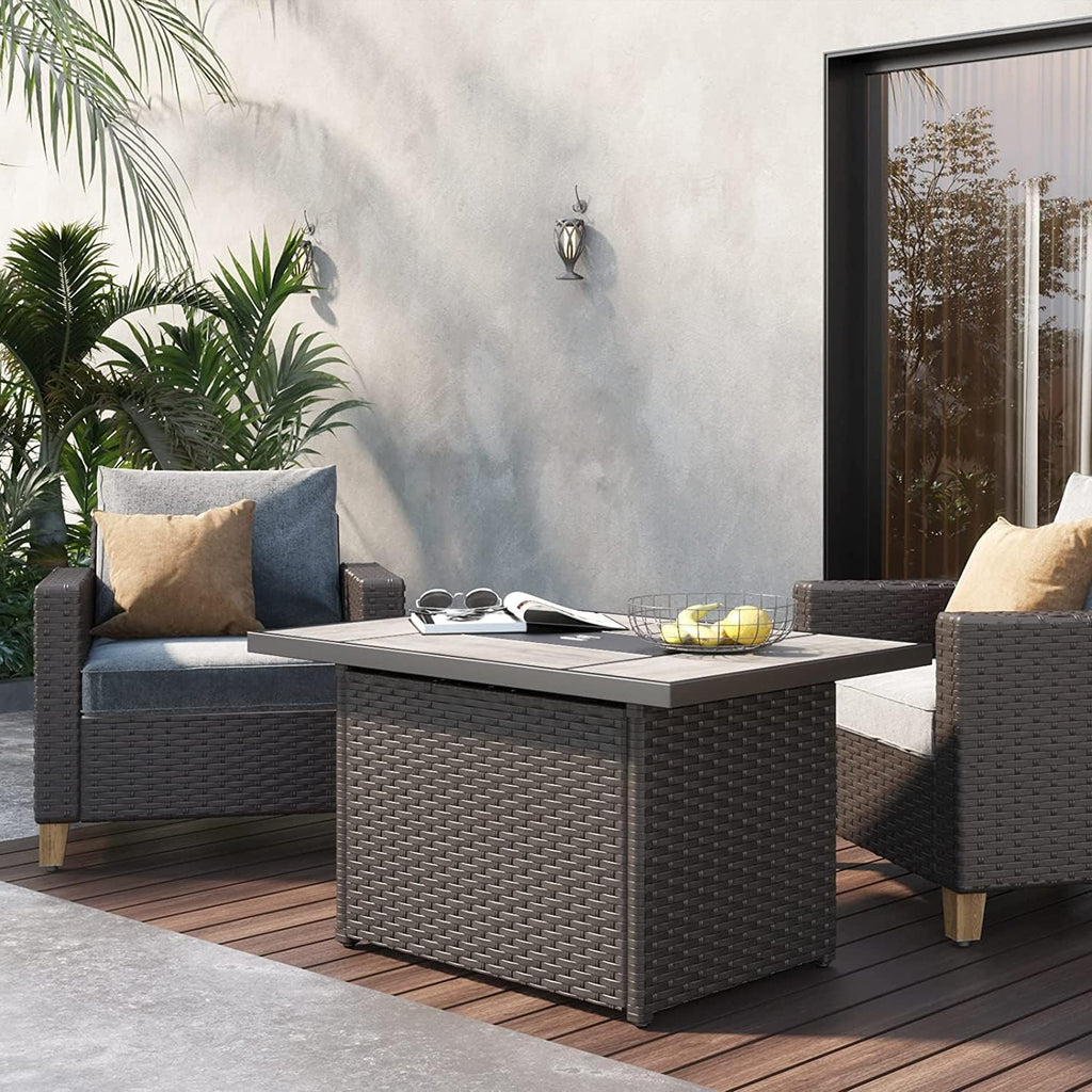 Grand Patio Outdoor 43-Inch CSA Safety Approved Gas Fire Pit Table 60,000 BTU Rectangle Propane Fire Pit with Ceramic Tile Top and Wicker Base
