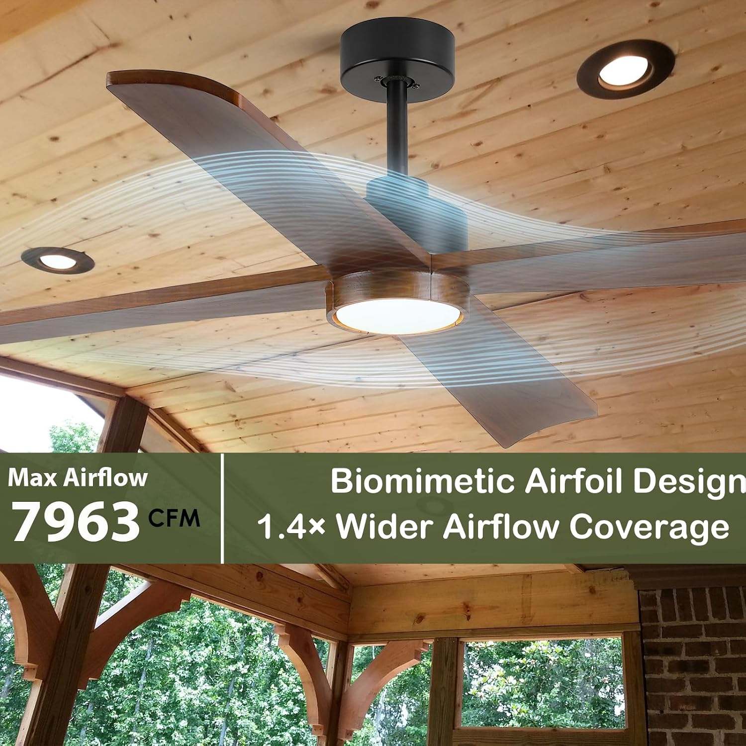 52 Inch Outdoor Ceiling Fan with Lights for Patio, Modern Rustic Farmhouse Smart Ceiling Fan, Solid Wood Blades, Reversible Energy Large Airflow with 3 Downrods for Bedroom Indoor Exterior Commercial