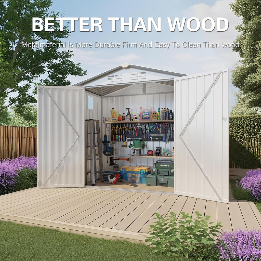 Organize and Secure with 6x3.6 FT Metal Shed, Waterproof Outdoor Storage with Lockable Door & Clear Window for Garden Tools, Patio Furniture, Bicycles, White