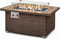 SereneLife Outdoor Propane Fire Pit Table, 50,000 BTU Wicker Gas Firepit with Tile Tabletop, with Glass Wind Guard and Decorative Glass Stones, CSA Certified, Weatherproof Cover, 43'x27'x25'