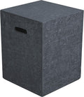 AMS Fireplace | Elementi Square Travertine Dark Gray 20 lbs Propane Tank Cover | Concrete GFRC Base | Dimensions: 15.7 x 15.7 x 20 inches | Perfectly Matches with Cannes Fire Pit Table.