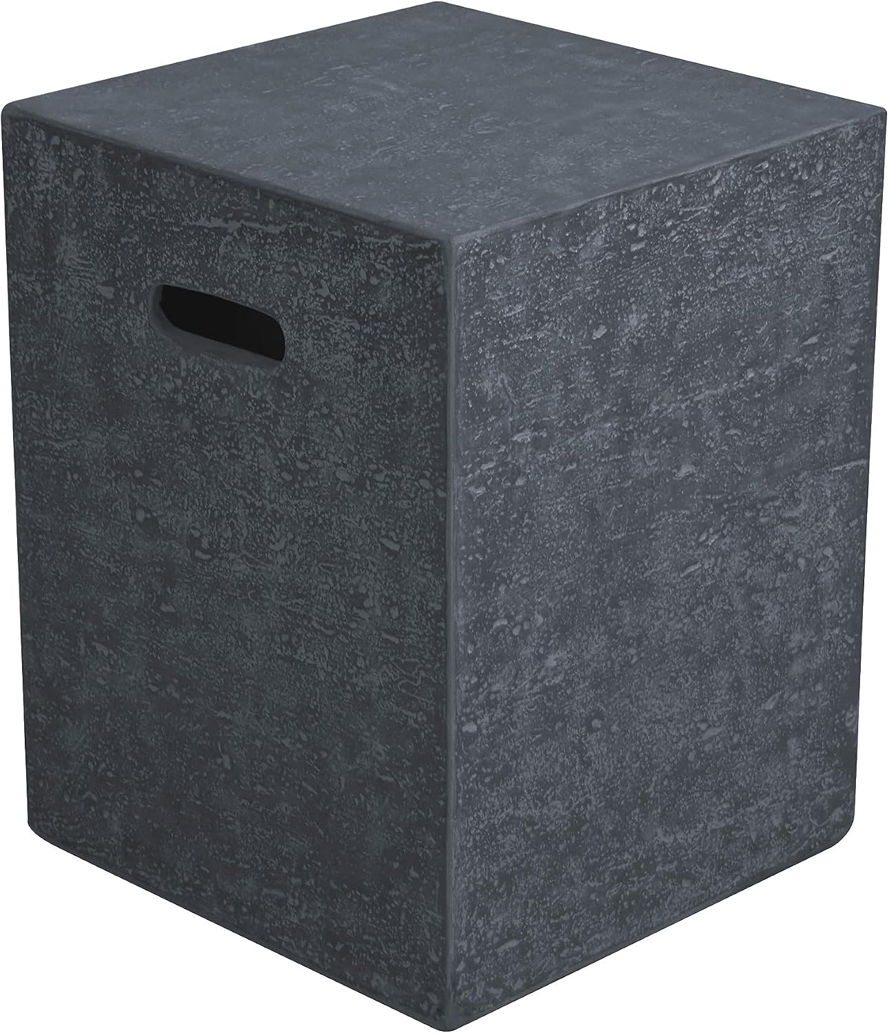 AMS Fireplace | Elementi Square Travertine Dark Gray 20 lbs Propane Tank Cover | Concrete GFRC Base | Dimensions: 15.7 x 15.7 x 20 inches | Perfectly Matches with Cannes Fire Pit Table.
