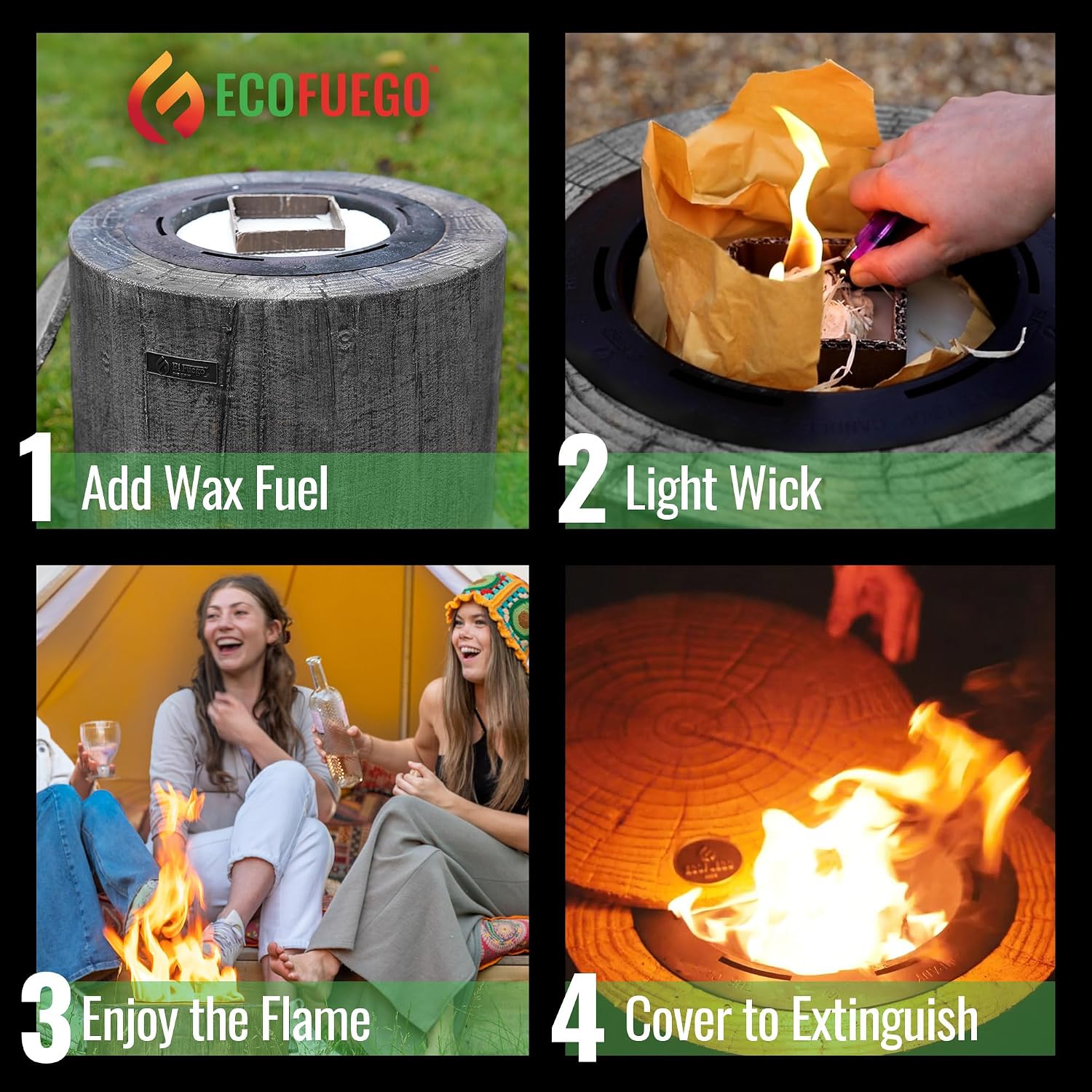 El Fuego Wax Fire Pit – Lights in Seconds for Instant Heat with No Wood Smoke, Low Maintenance, the Ultimate in Convenience - Graphite Grey