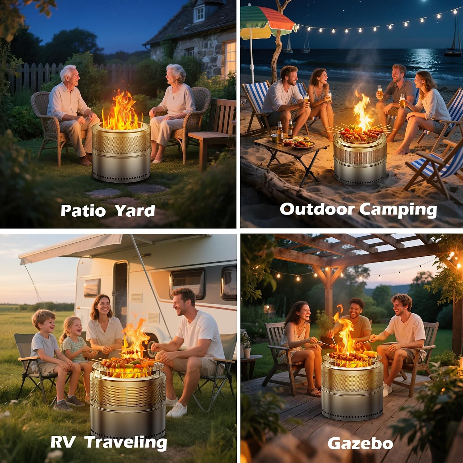 Smokeless Fire Pit Outdoor, 20 Inch Portable Stainless Steel Smokeless Firepit with Grill Grate, Ash Pan & Carry Bag, Low Smoke Wood Burning Fire Pits for Camping, RV, Patio, Compact Storage
