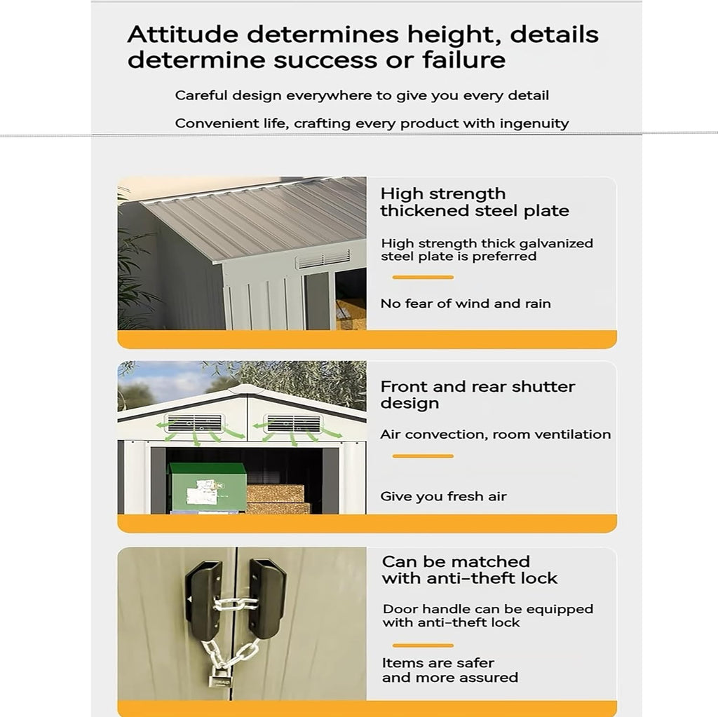 Shed with Windows,Large Metal Outdoor Storage Shed, Lockable Tool Storage shed, Steel Garden shed, Suitable for Backyard, Terrace, and Poolside (Grey, 8FTx4FT)