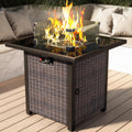 Propane Outdoor Fire Pit Table, 28' Rattan Square Fire Pit Table, Outdoor Gas FirePit W/Glass Wind Guard, Tempered Glass Tabletop, Lid, CSA Listed, 50,000 BTU, Outside Patio Deck & Garden, Brown