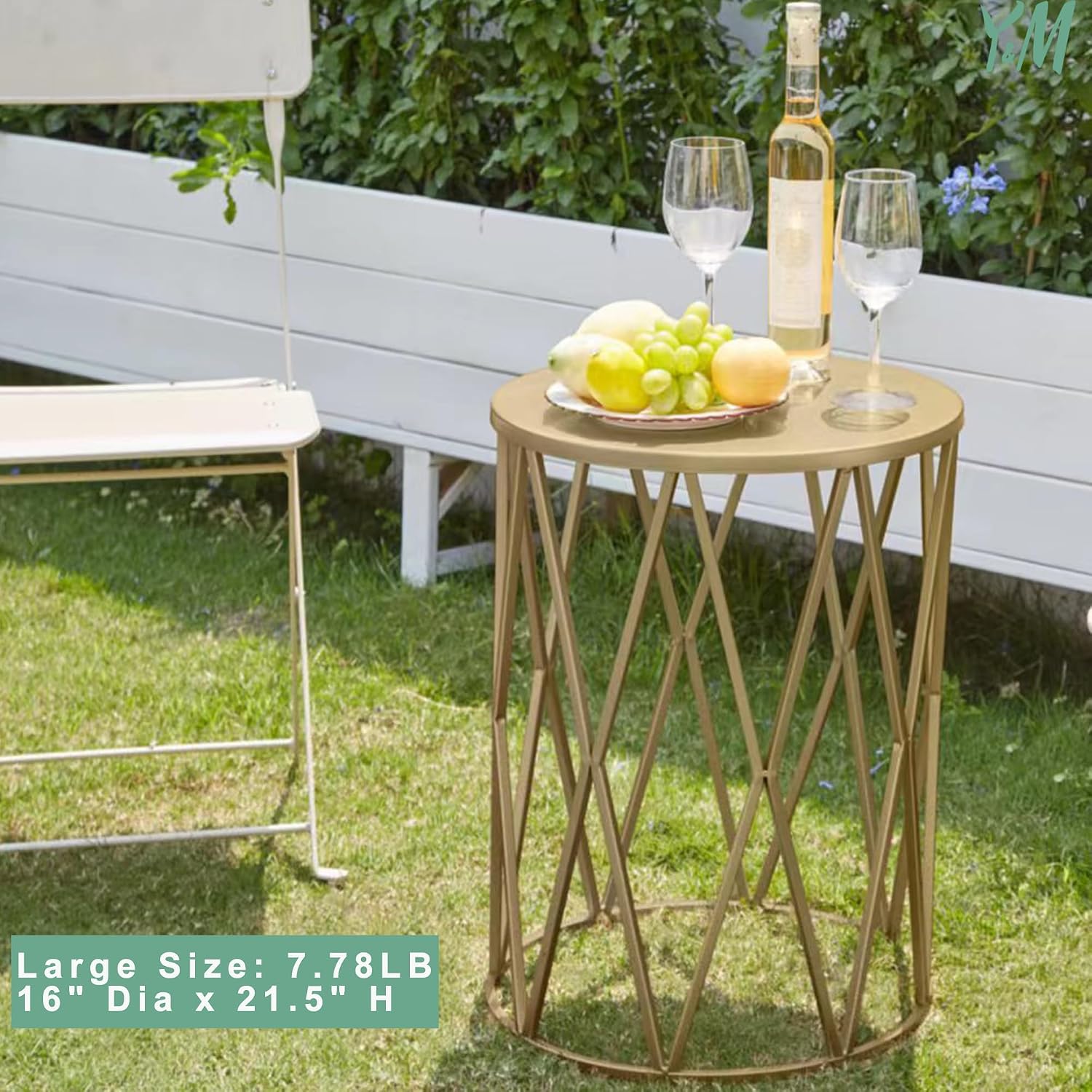 Y&M Set of 3 Gold End Tables, Nesting Metal Round Coffee Table, Heavy Duty Metal Plant Stand Garden Stool, Outdoor Multifunctional Use