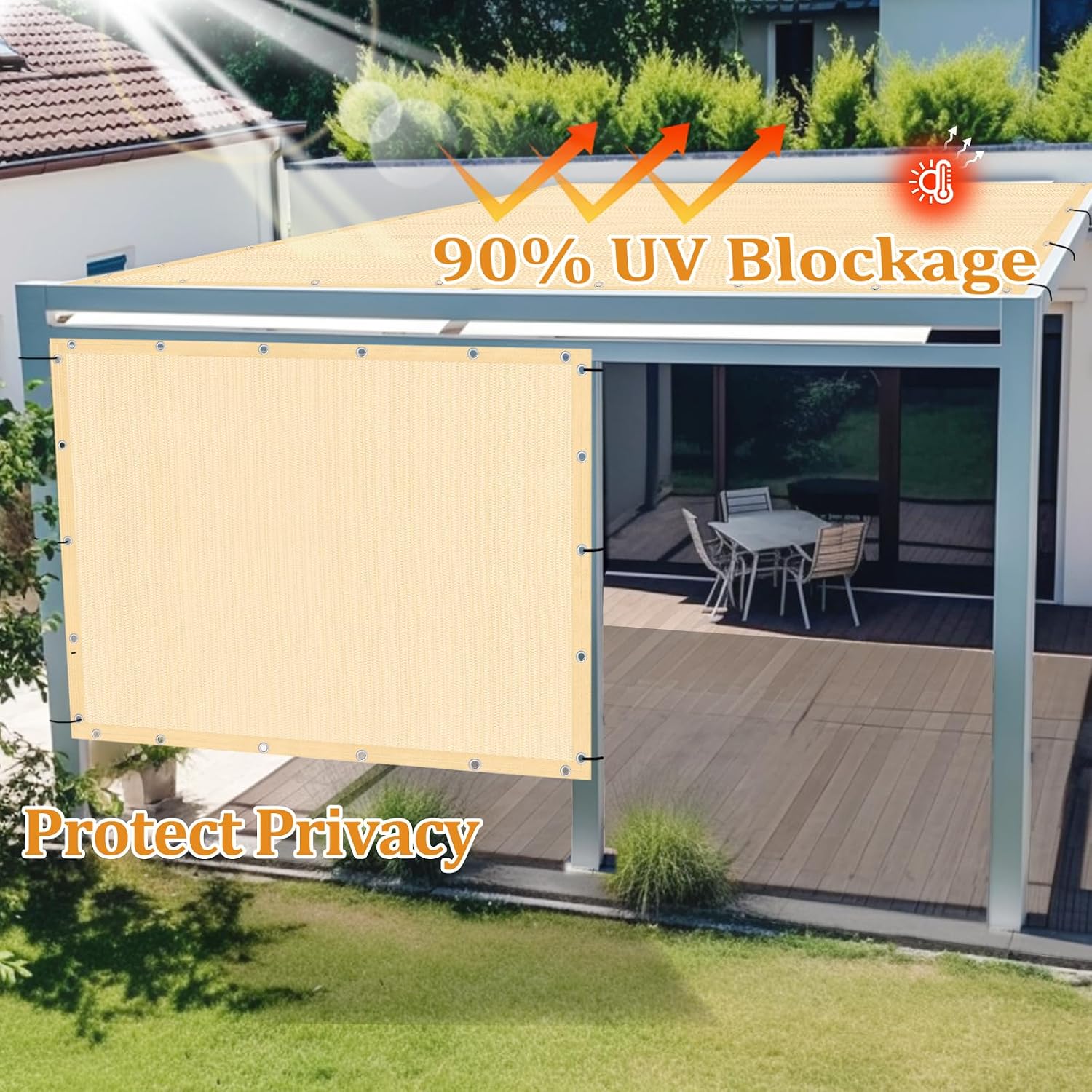 Shade&Beyond Customized Size 12' X 20' Shade Cloth with Grommets, 90% UV Protection UV Protection Mesh Tarp Sun Screens for Patio GN04, Wheat
