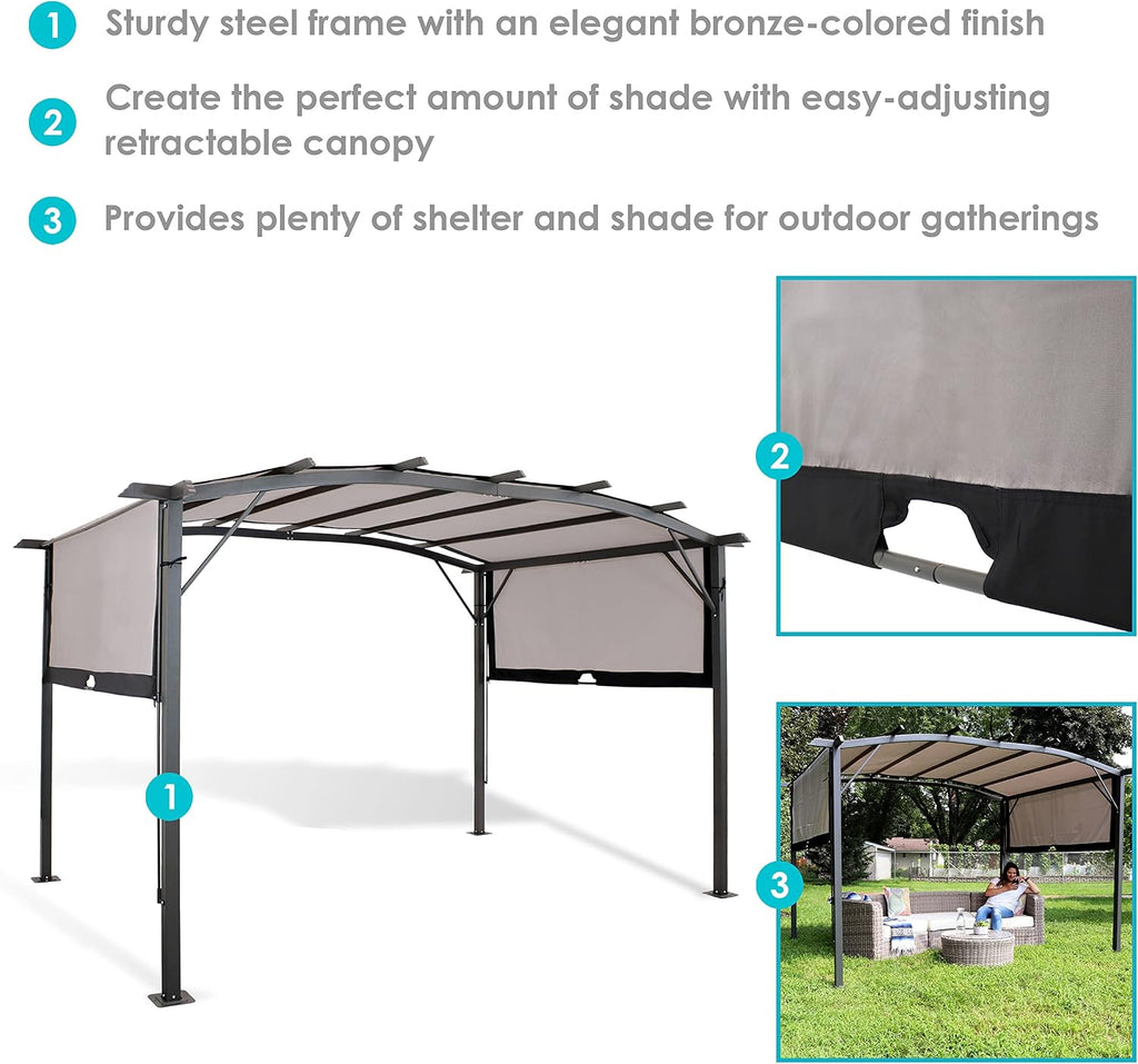 Sunnydaze 9' x 12' Outdoor Pergola with Retractable Canopy - Outdoor Patio Pergola with Retractable Sun Shade Cover for Deck - Gray