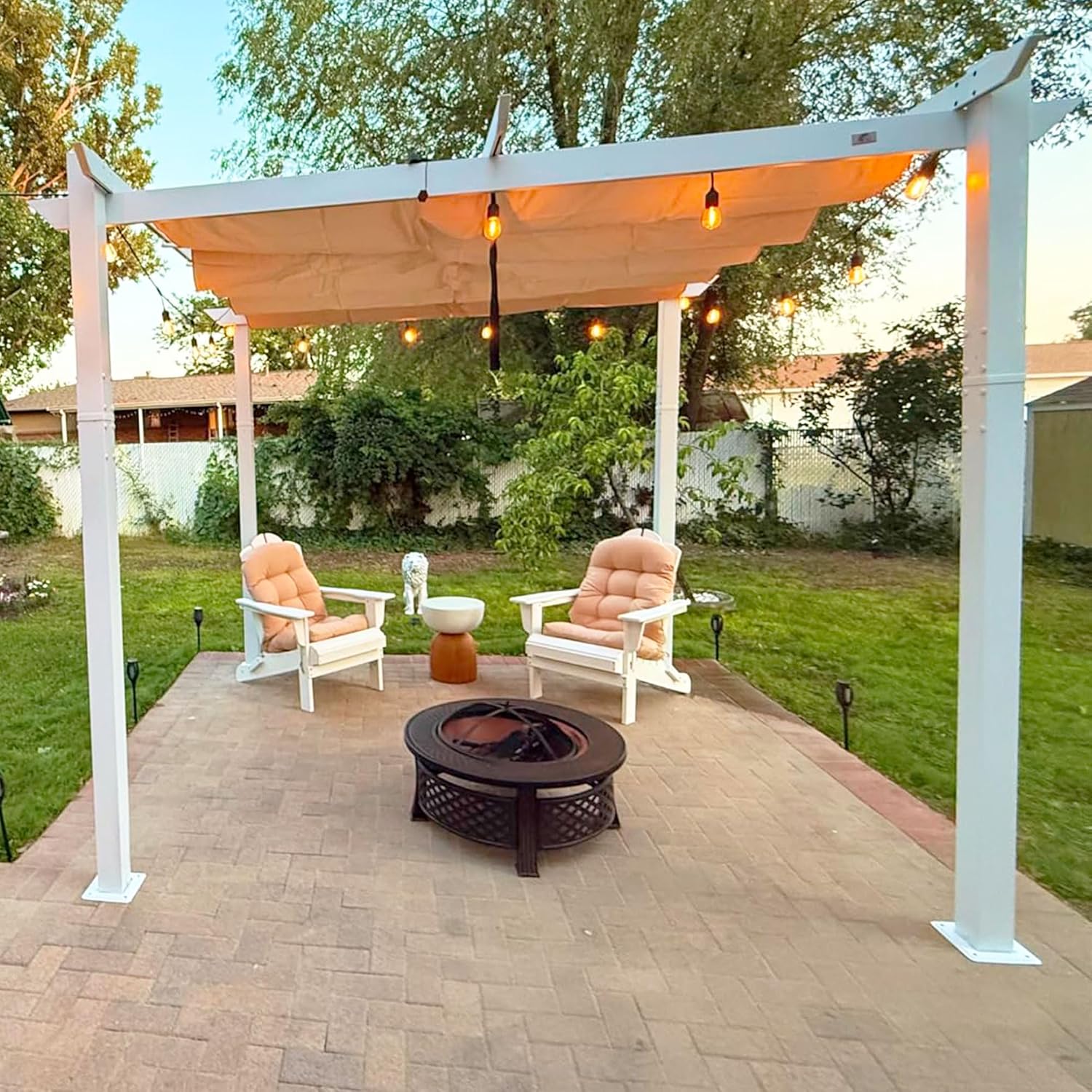 PURPLE LEAF 10' x 10' Outdoor Aluminum Pergola White Heavy-Duty Retractable Pergola Patio Metal with Double Sun Shade Canopy for Gardens Deck Backyard, Khaki