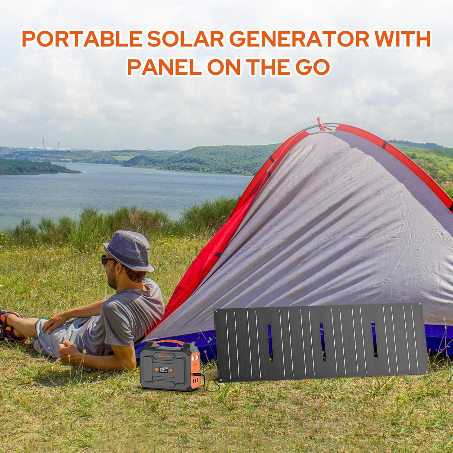 100W Portable Power Station with Foldable Solar Panel, 110V Camping Power Bank with AC Outlet, Rechargeable Battery Solar Generator Power supply for Smart Device Outdoor RV Travel, Emergency Backup