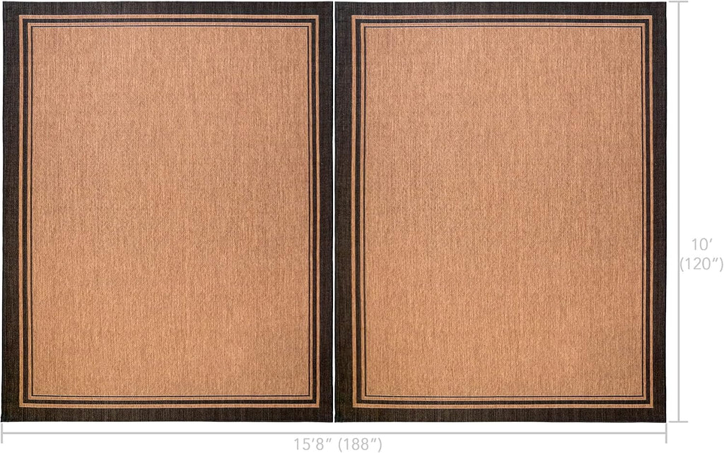 Gertmenian Indoor Outdoor Area Rug, Classic Flatweave, Washable, Stain & UV Resistant Carpet, Deck, Patio, Poolside & Mudroom, 8x10 Ft Large, Simple Border, Black Tan