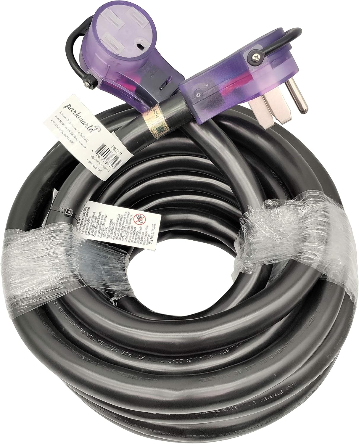 Parkworld EV/RV 50A Extension Cord, NEMA 14-50 Extension Cord, NEMA 14-50P to 14-50R 50amp 4prong (50FT)