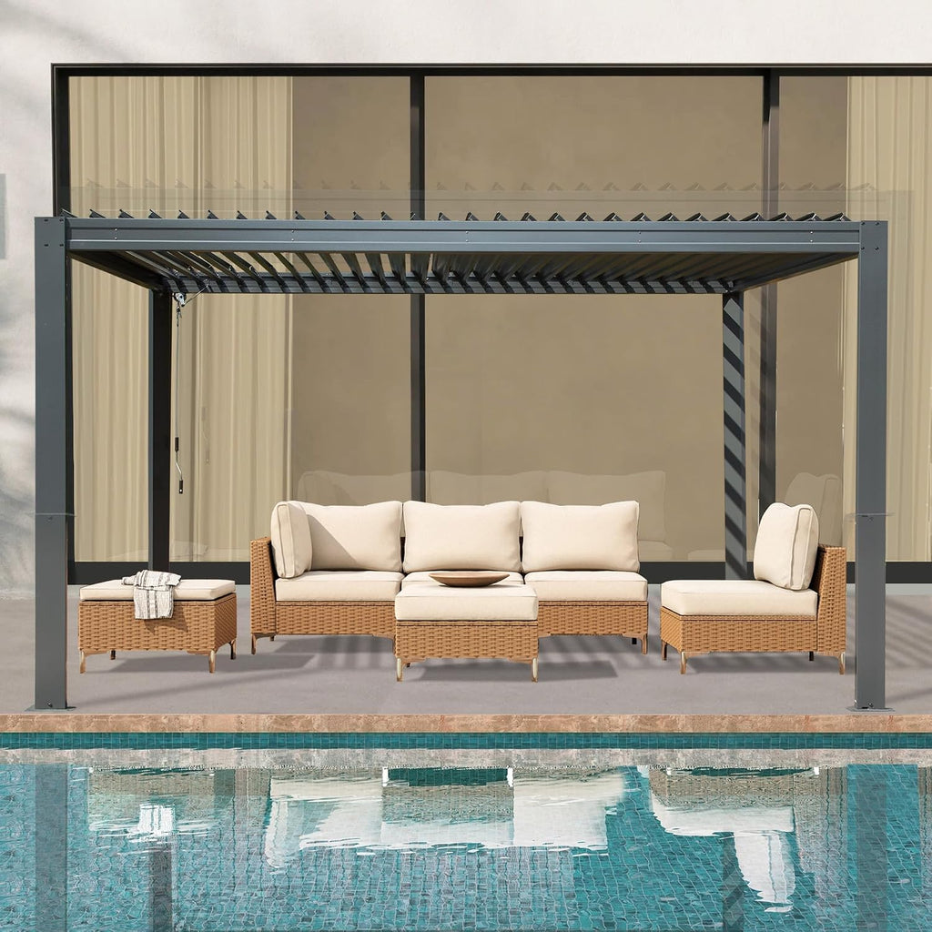 Domi Outdoor Pergola 10' x 13' Aluminum Louvered Pergola with Adjustable Roof, Aluminum Frame, Efficient Drainage System for Patio, Deck, Garden, Gray